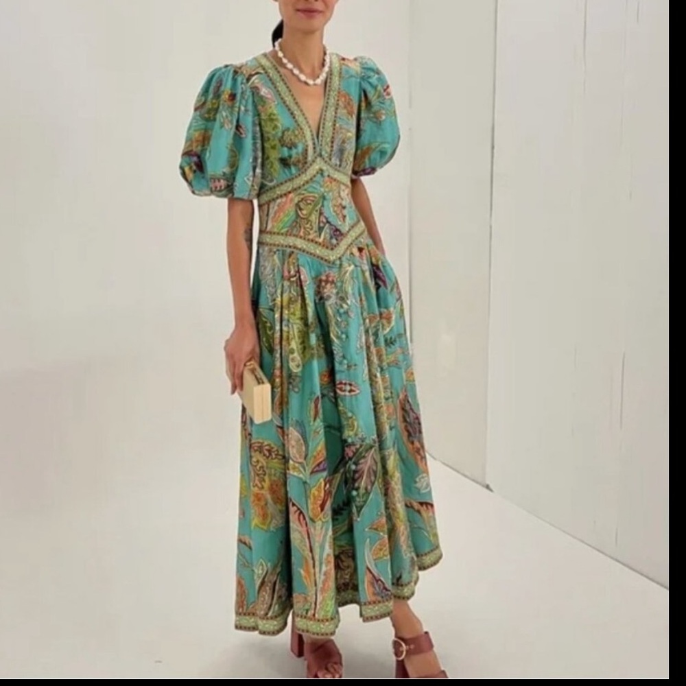 ALEMAIS Franca maxi dress with puff sleeves, size 4 US size 8 AUS, nwot